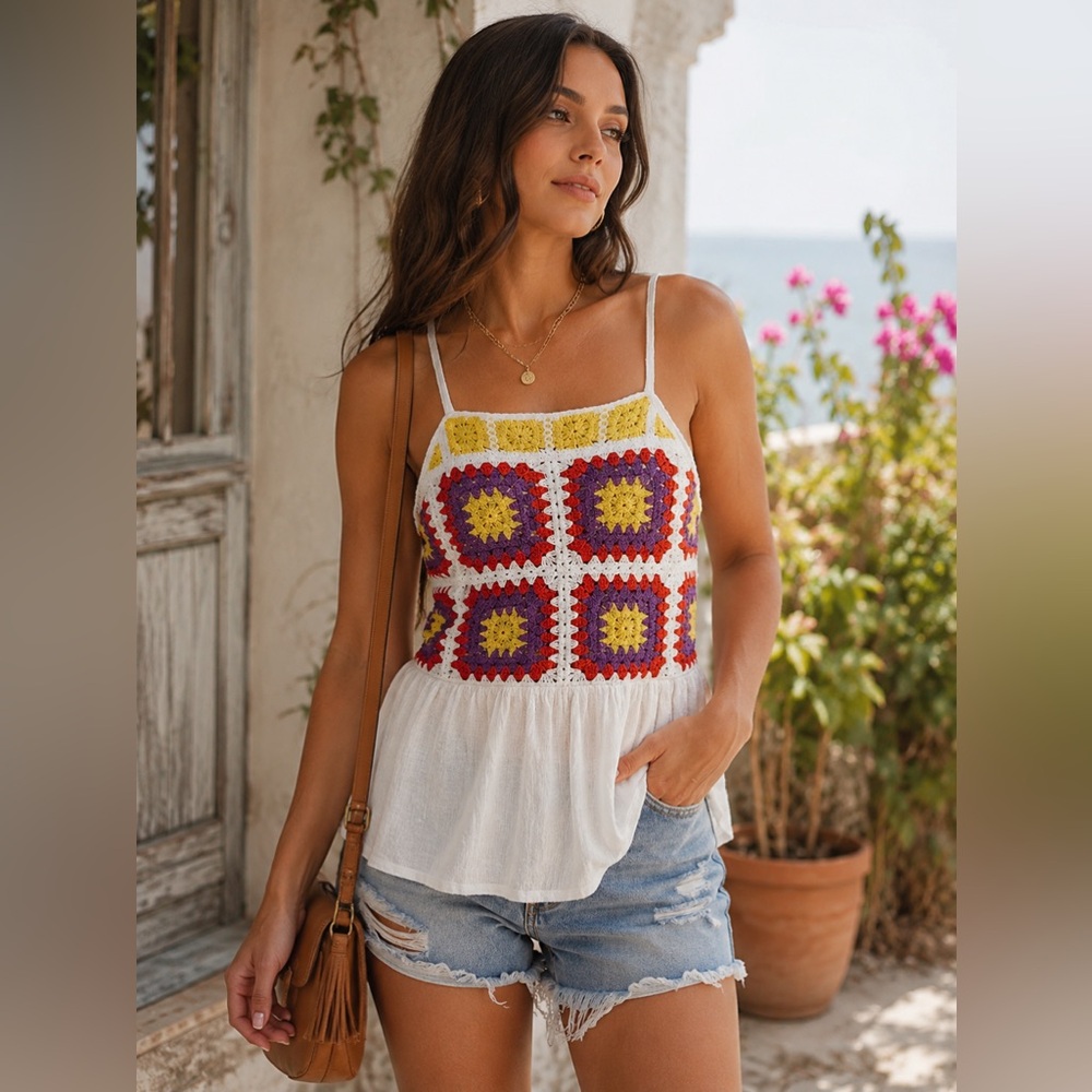 Maurices Crochet Cami Top M Granny Square Boho Tank